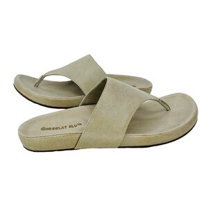 Chocolat Blu Omega Thong Sandals Size 6.5 Leather Taupe/Gray/Brown Leather EUC